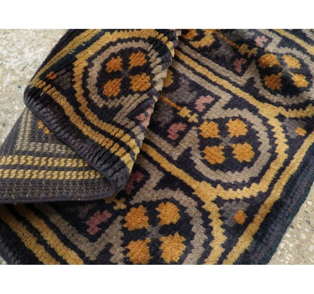 Mid-20th Century Handmade Spanish Savonnerie-Style Runner Rug in Dark Blue For Sale 3