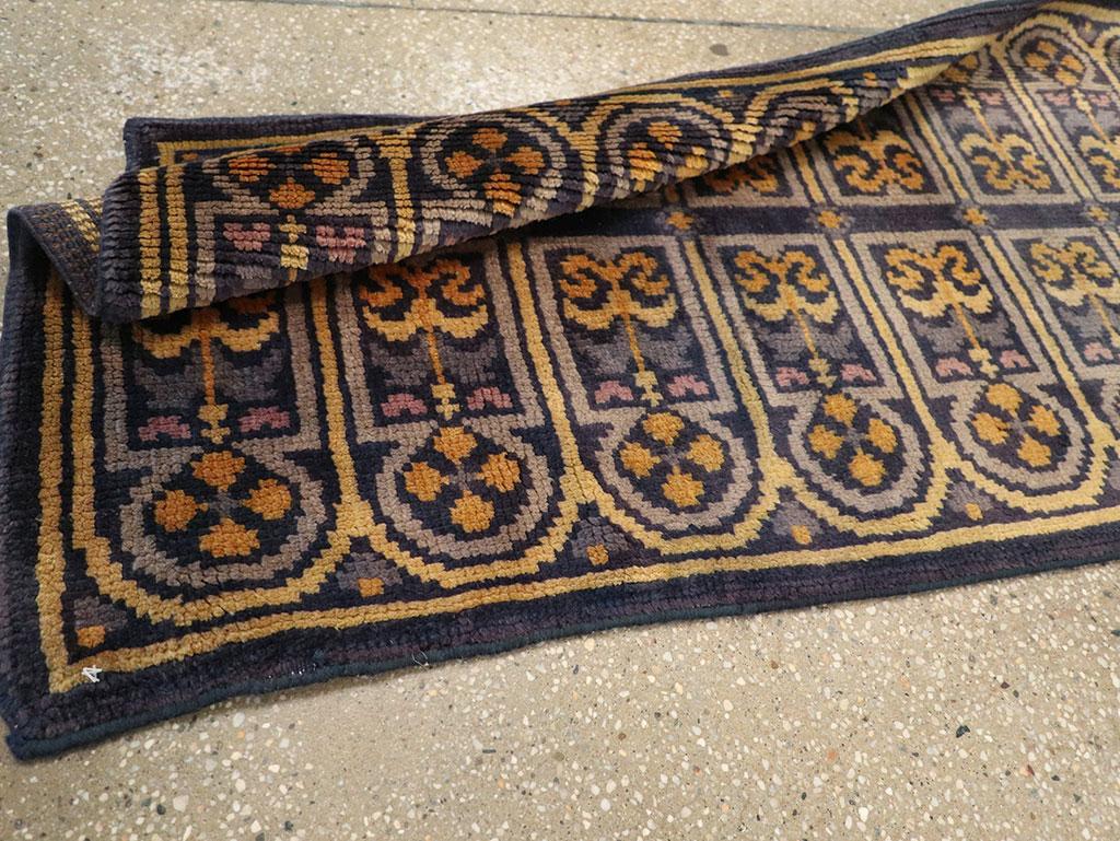 Mid-20th Century Handmade Spanish Savonnerie-Style Runner Rug in Dark Blue For Sale 3