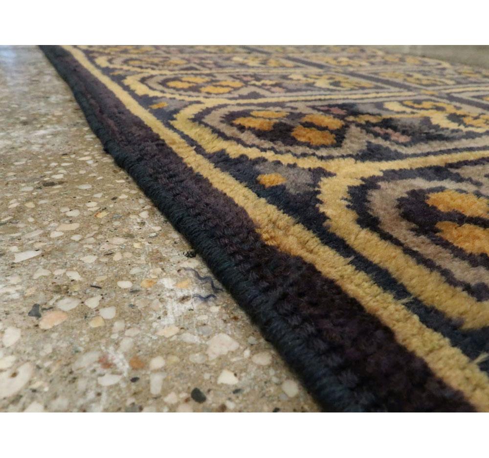 Mid-20th Century Handmade Spanish Savonnerie-Style Runner Rug in Dark Blue In Good Condition For Sale In New York, NY