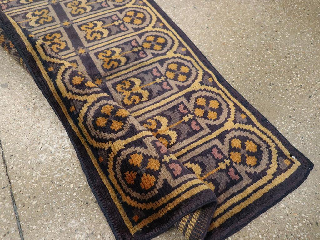 Mid-20th Century Handmade Spanish Savonnerie-Style Runner Rug in Dark Blue For Sale 2
