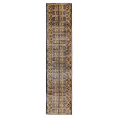 Mid-20th Century Handmade Spanish Savonnerie-Style Runner Rug in Dark Blue