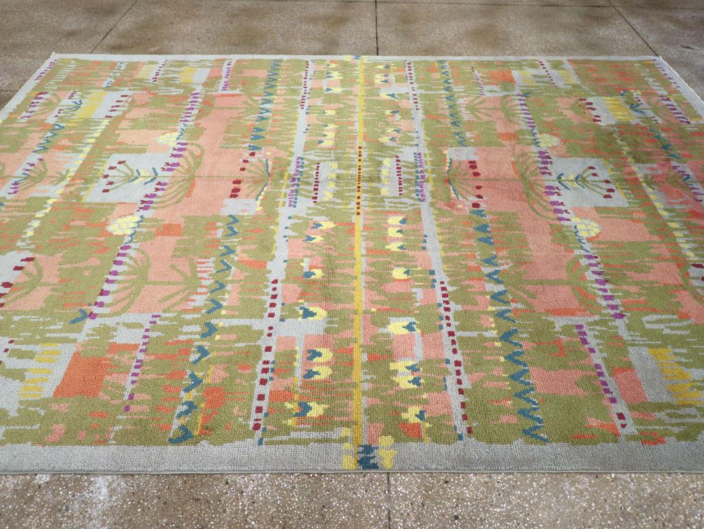 Hand-Knotted Mid-20th Century Handmade Swedish Art Deo Room Size Carpet For Sale