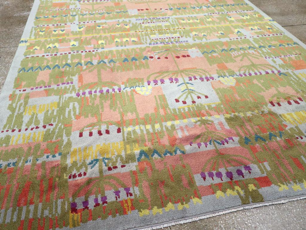 Wool Mid-20th Century Handmade Swedish Art Deo Room Size Carpet For Sale