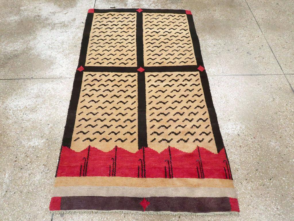 Hand-Knotted Mid-20th Century Handmade Tibetan Throw Rug For Sale