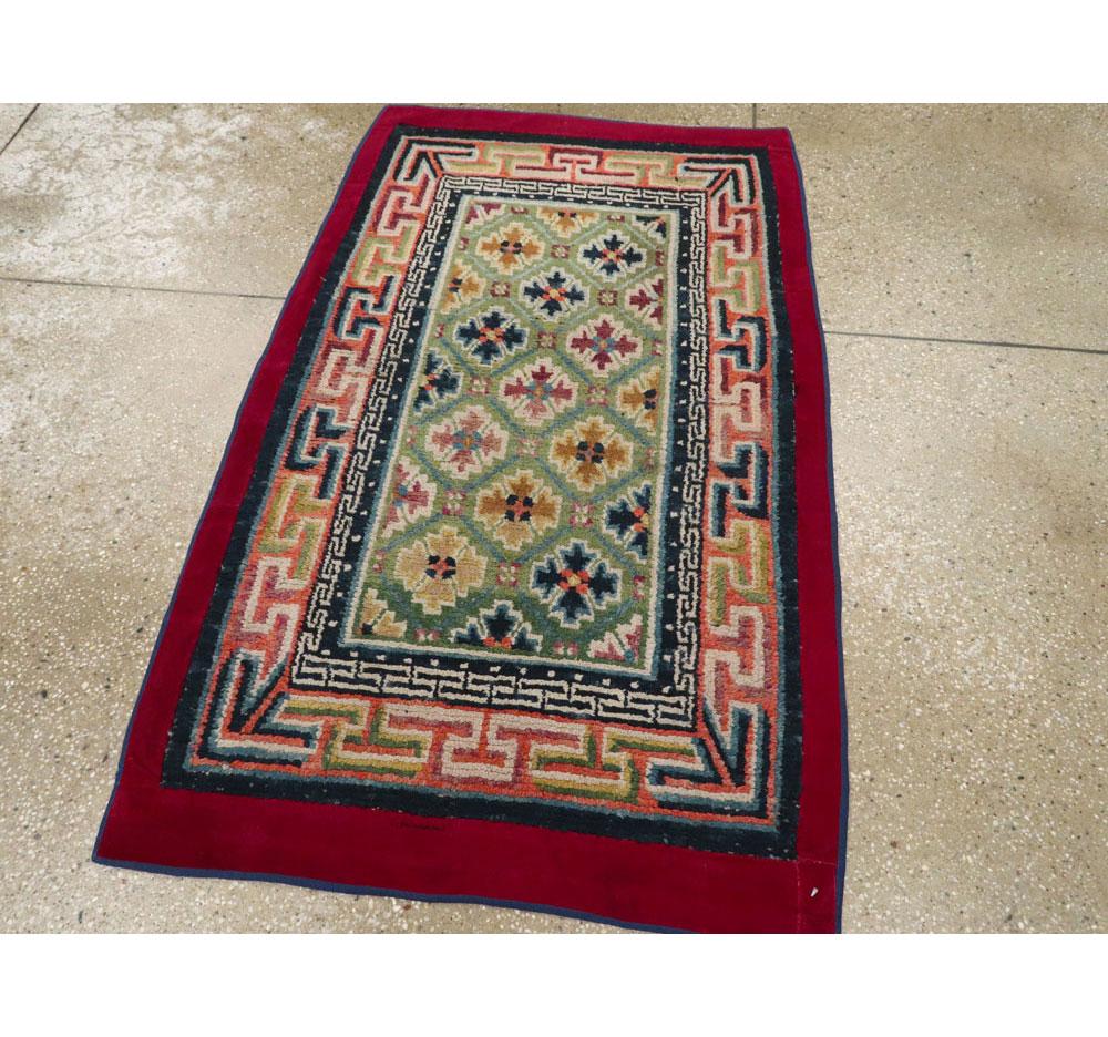 Art Deco Mid-20th Century Handmade Tibetan Throw Rug For Sale