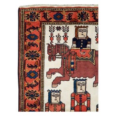 Mid-20th Century Handmade Tribal Folk Persian Pictorial Kurdish Accent Rug