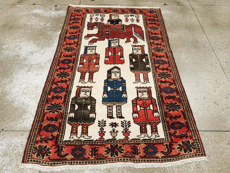 Mid-20th Century Handmade Tribal Folk Persian Pictorial Kurdish Accent ...