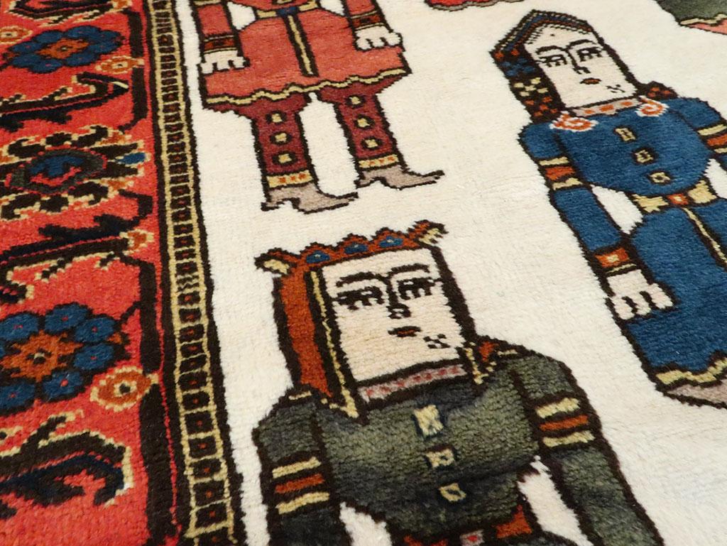 Folk Art Mid-20th Century Handmade Tribal Folk Persian Pictorial Kurdish Accent Rug