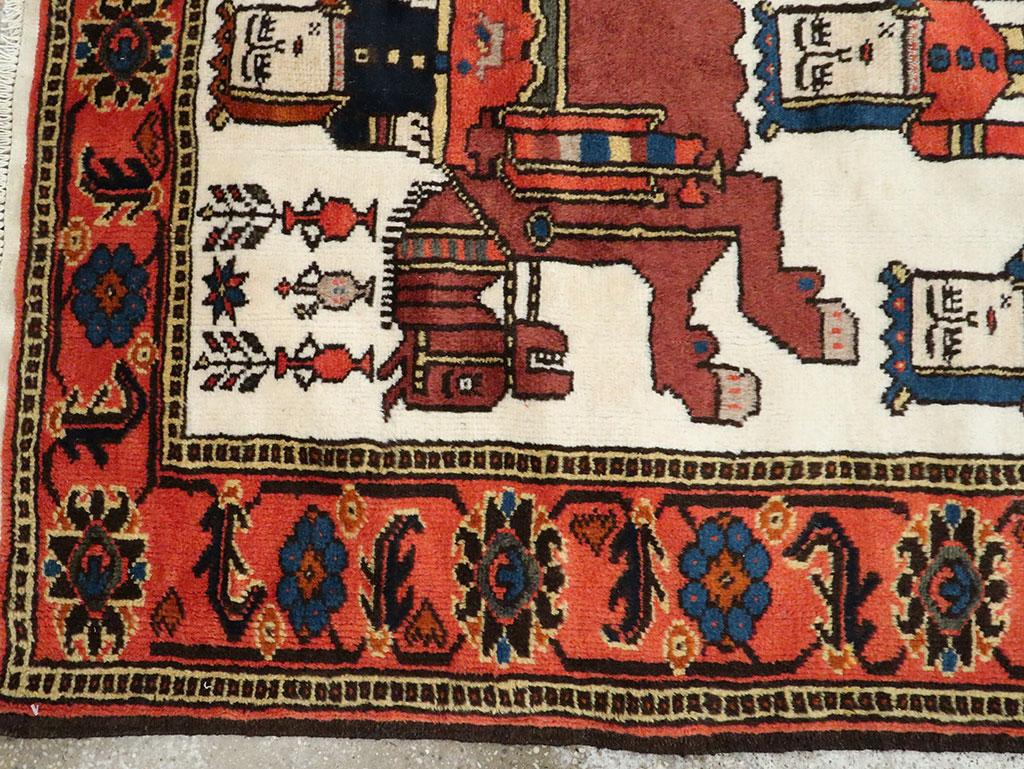 Wool Mid-20th Century Handmade Tribal Folk Persian Pictorial Kurdish Accent Rug