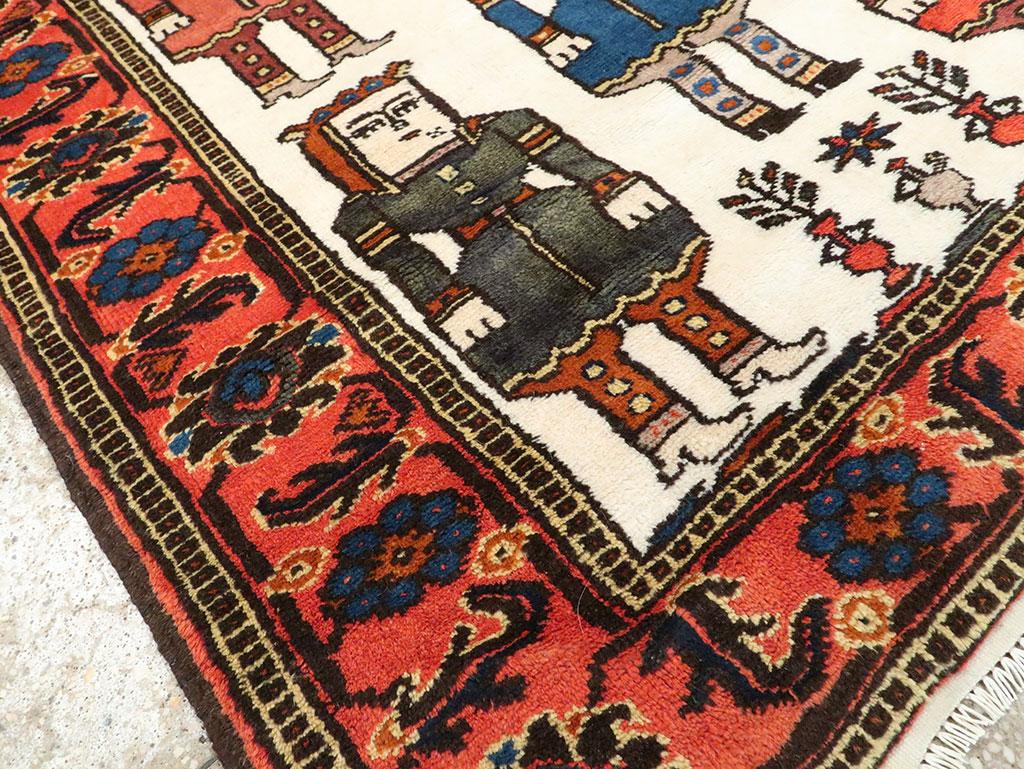 Mid-20th Century Handmade Tribal Folk Persian Pictorial Kurdish Accent Rug 1