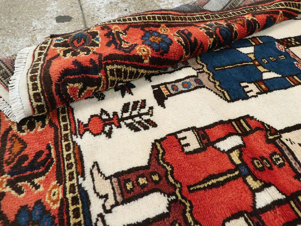 Mid-20th Century Handmade Tribal Folk Persian Pictorial Kurdish Accent Rug 2