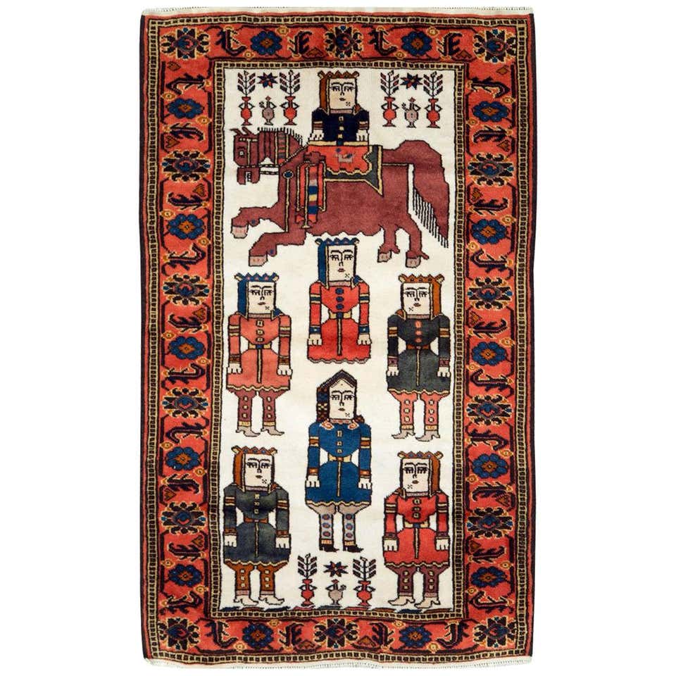 Mid-20th Century Handmade Tribal Folk Persian Pictorial Kurdish Accent ...
