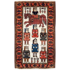 Mid-20th Century Handmade Tribal Folk Persian Pictorial Kurdish Accent Rug