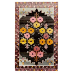 Mid-20th Century Handmade Turkish Accent Rug in Burgundy and Black