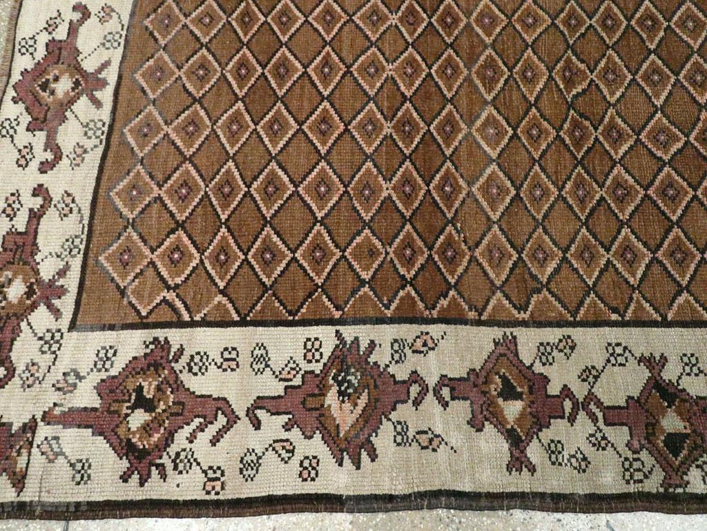 Mid-20th Century Handmade Turkish Room Size Carpet in Brown and Cream For Sale 2