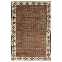 Mid-20th Century Handmade Turkish Room Size Carpet in Brown and Cream