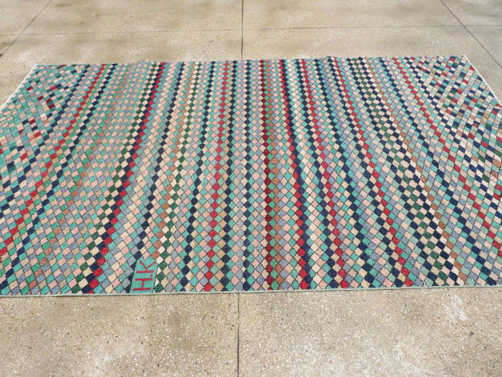 Mid-20th Century Handmade Turkish Accent Rug in Teal and Turquoise For Sale 1