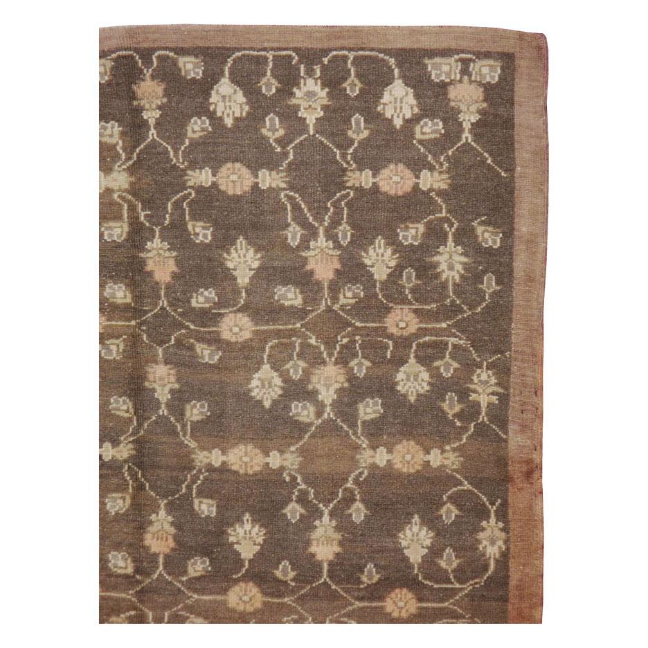 Rustic Mid-20th Century Handmade Turkish Anatolian Brown Accent Rug For Sale