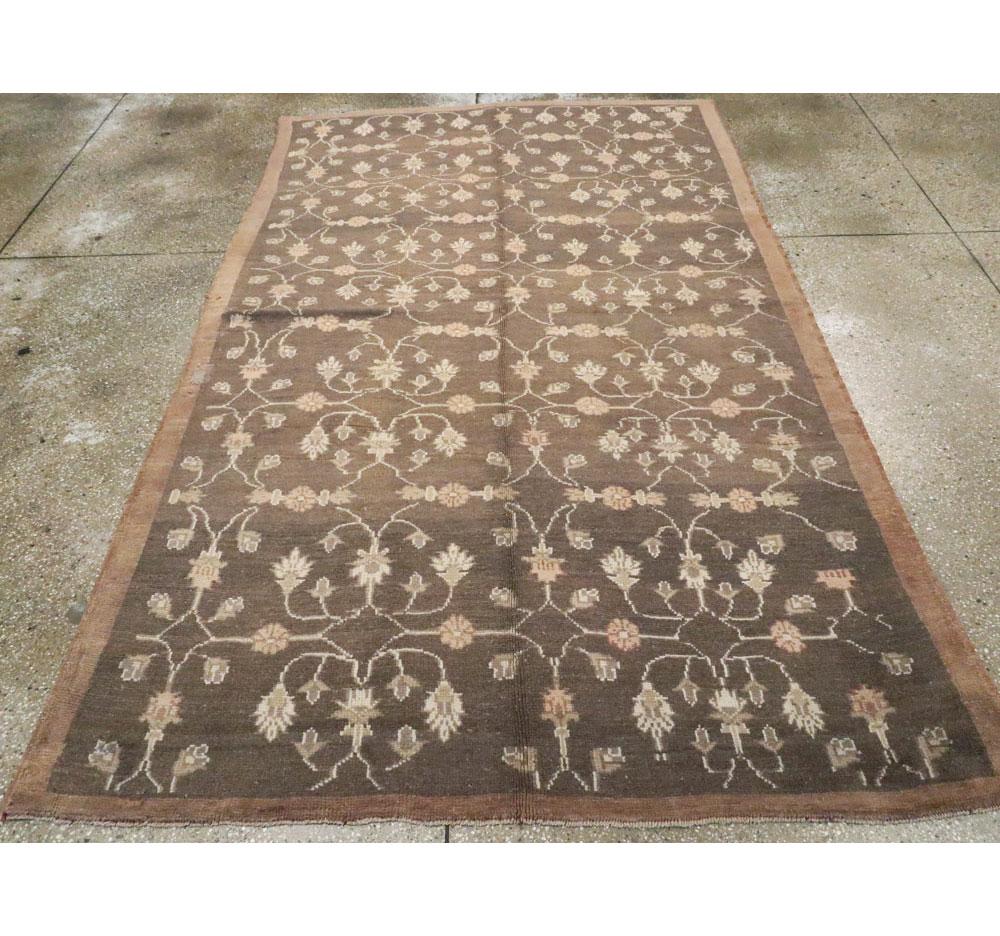Hand-Knotted Mid-20th Century Handmade Turkish Anatolian Brown Accent Rug For Sale