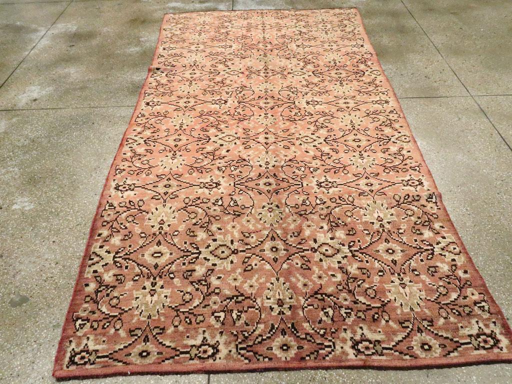 Mid-Century Modern Mid-20th Century Handmade Turkish Anatolian Gallery Accent Rug in Blush Pink For Sale