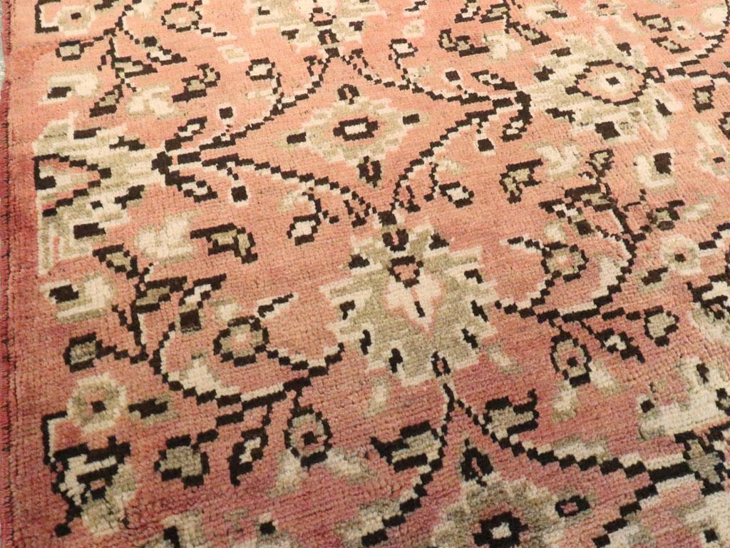 Hand-Knotted Mid-20th Century Handmade Turkish Anatolian Gallery Accent Rug in Blush Pink For Sale