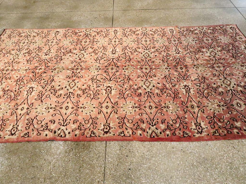 Wool Mid-20th Century Handmade Turkish Anatolian Gallery Accent Rug in Blush Pink For Sale