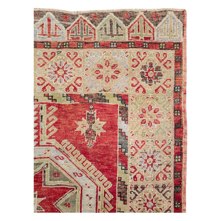 Hand-Knotted Mid-20th Century Handmade Turkish Anatolian Gallery Carpet For Sale