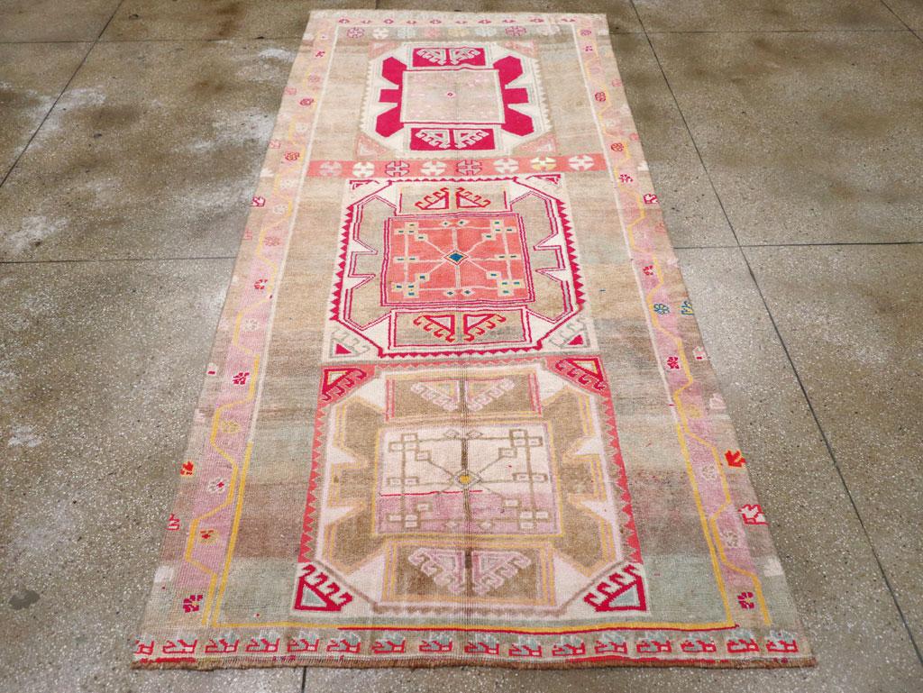 Hand-Knotted Mid-20th Century Handmade Turkish Anatolian Gallery Carpet For Sale