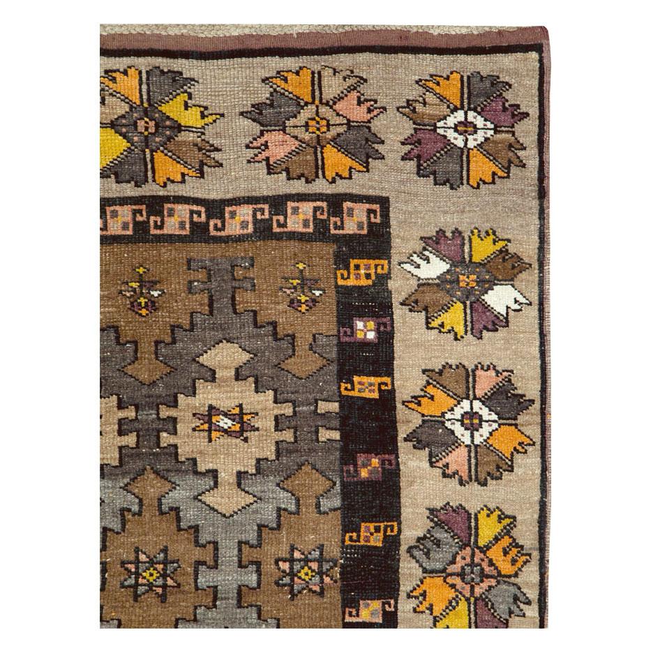 Hand-Knotted Mid-20th Century Handmade Turkish Anatolian Gallery Rug For Sale