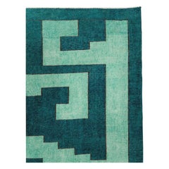Mid-20th Century Handmade Turkish Anatolian Geometric Rug in Teal