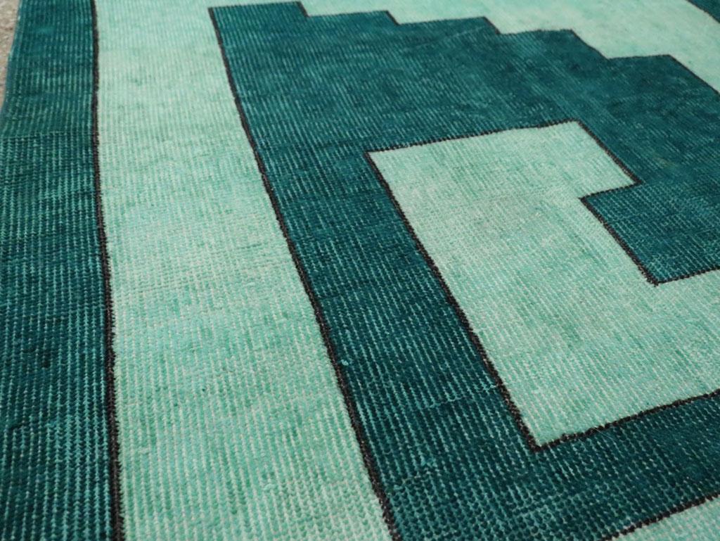 Mid-20th Century Handmade Turkish Anatolian Geometric Rug in Teal In Good Condition For Sale In New York, NY