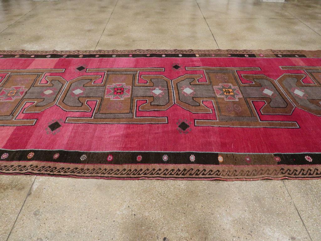 Wool Mid-20th Century Handmade Turkish Anatolian Long & Narrow Gallery Carpet For Sale