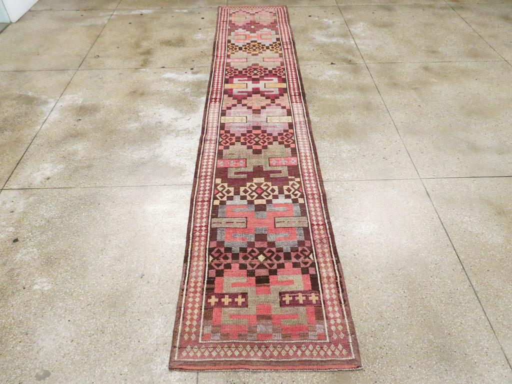 Hand-Knotted Mid-20th Century Handmade Turkish Anatolian Long Runner For Sale