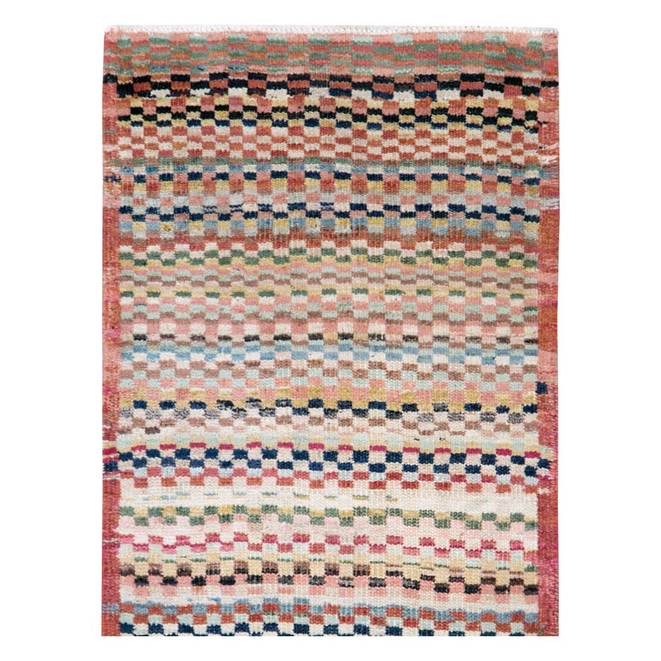 Hand-Knotted Mid-20th Century Handmade Turkish Anatolian Modern Style Runner For Sale