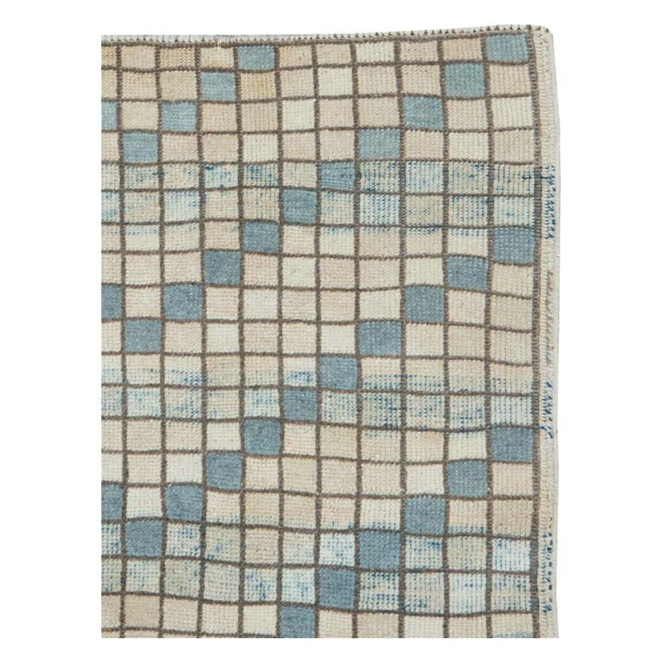 Hand-Knotted Mid-20th Century Handmade Turkish Anatolian Modernist Small Runner For Sale
