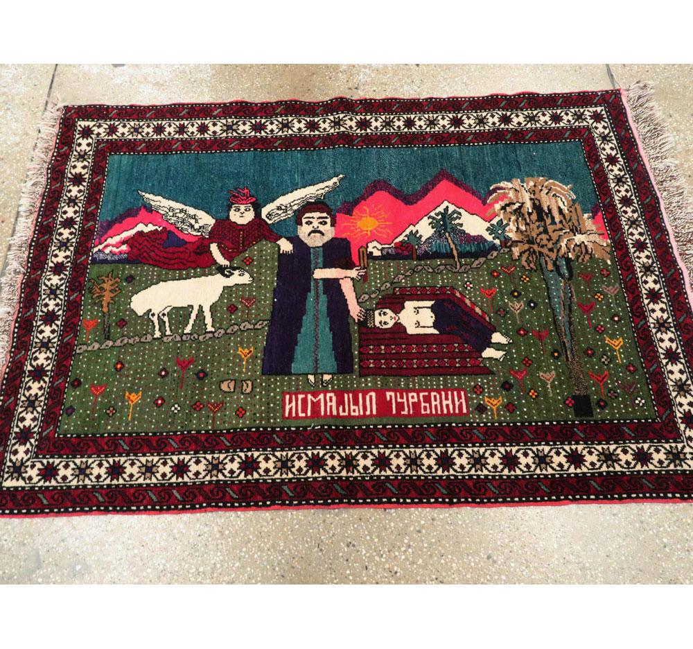 Hand-Knotted Mid-20th Century Handmade Caucasian Pictorial Karabagh Rug of Abraham and Isaac