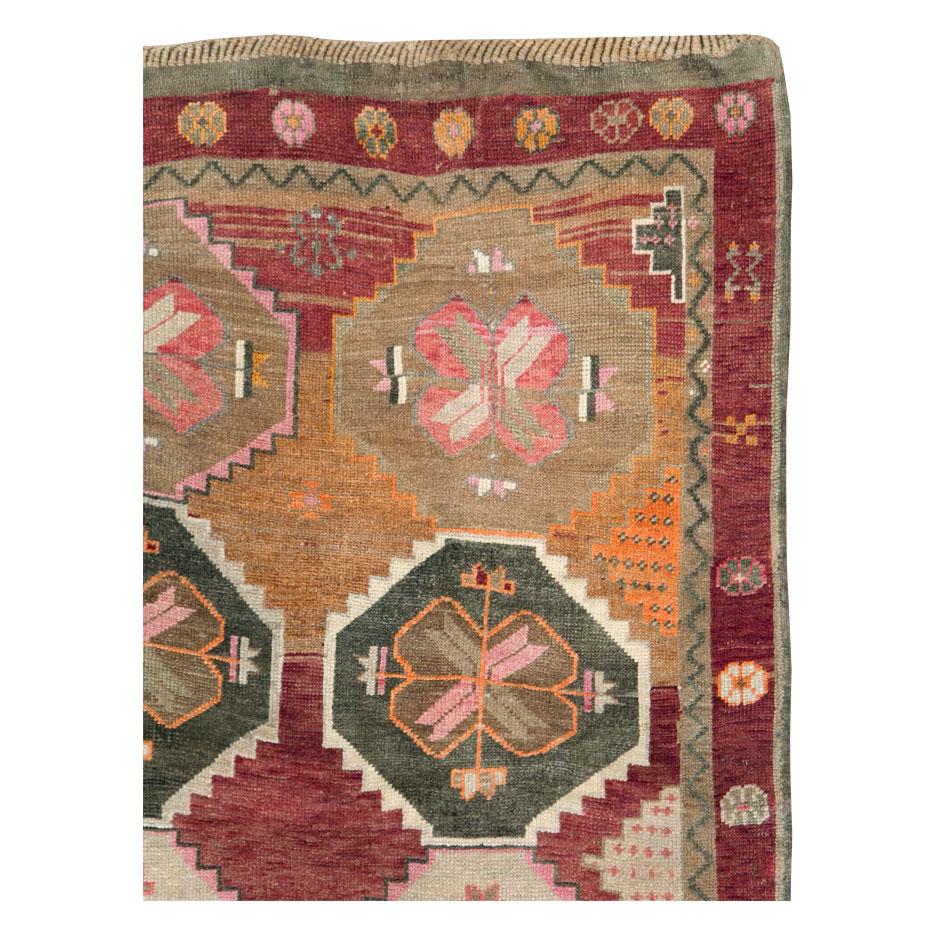 Hand-Knotted Mid-20th Century Handmade Turkish Anatolian Room Size Gallery Carpet