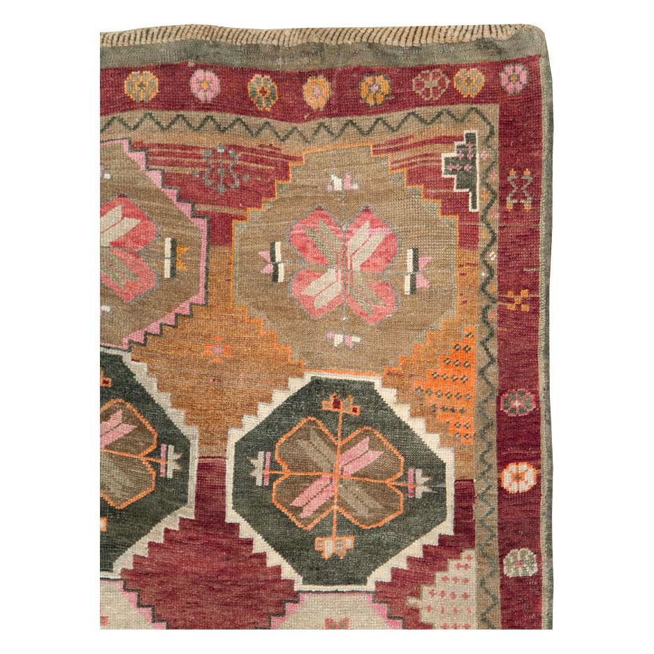 Hand-Knotted Mid-20th Century Handmade Turkish Anatolian Room Size Gallery Carpet For Sale