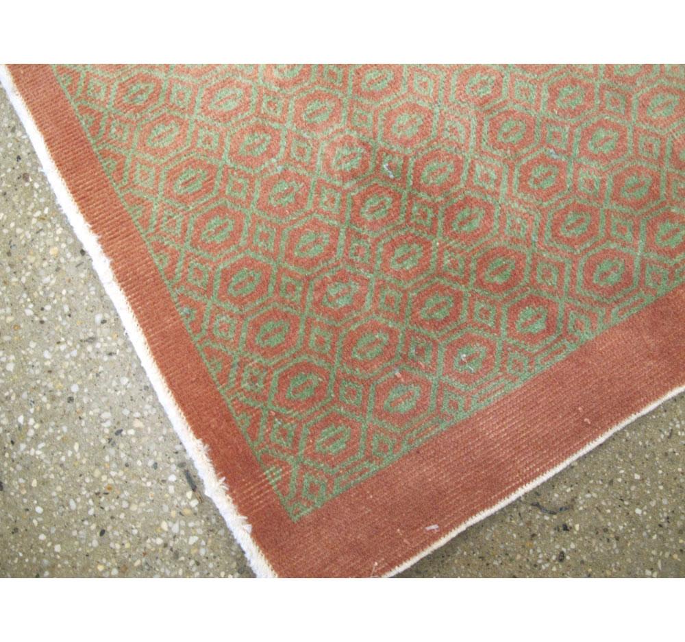 Mid-20th Century Handmade Turkish Anatolian Runner Rug in Light Green and Coral For Sale 1
