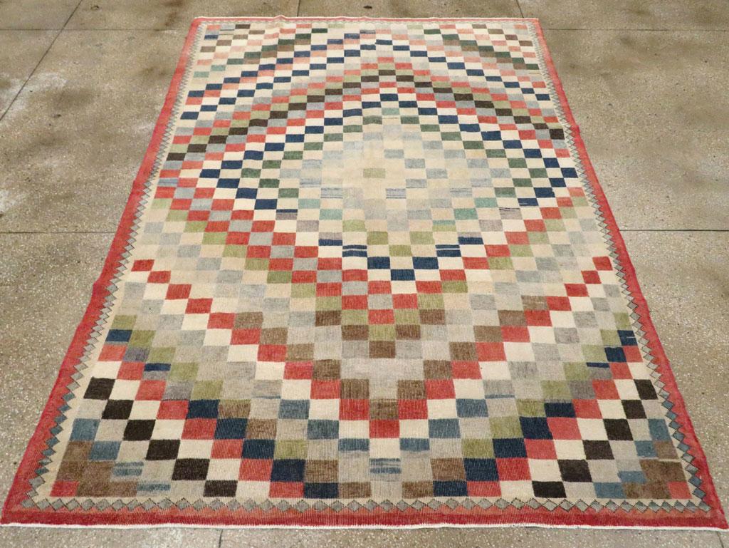 Hand-Knotted Mid-20th Century Handmade Turkish Anatolian Small Room Size Carpet For Sale