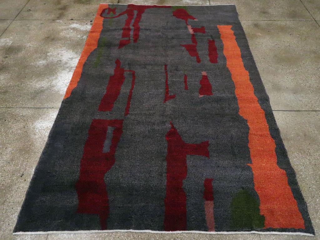 Hand-Knotted Mid-20th Century Handmade Turkish Anatolian Small Room Size Carpet For Sale