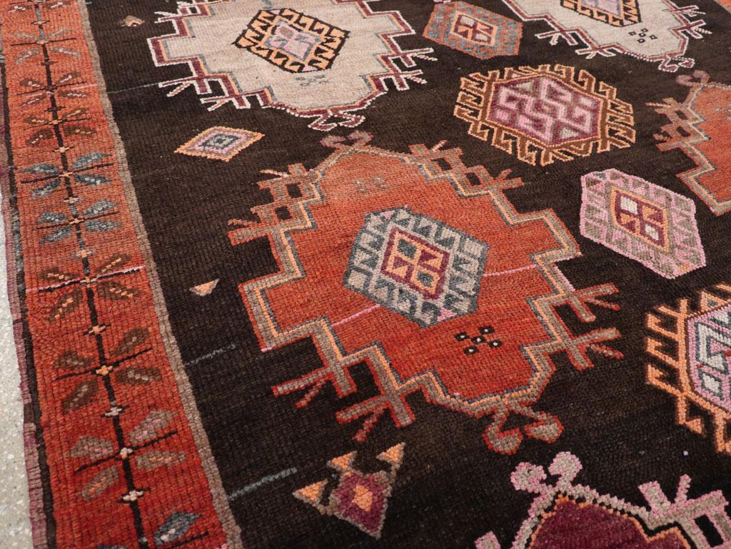 Hand-Knotted Mid-20th Century Handmade Turkish Anatolian Small Tribal Room Size Carpet For Sale