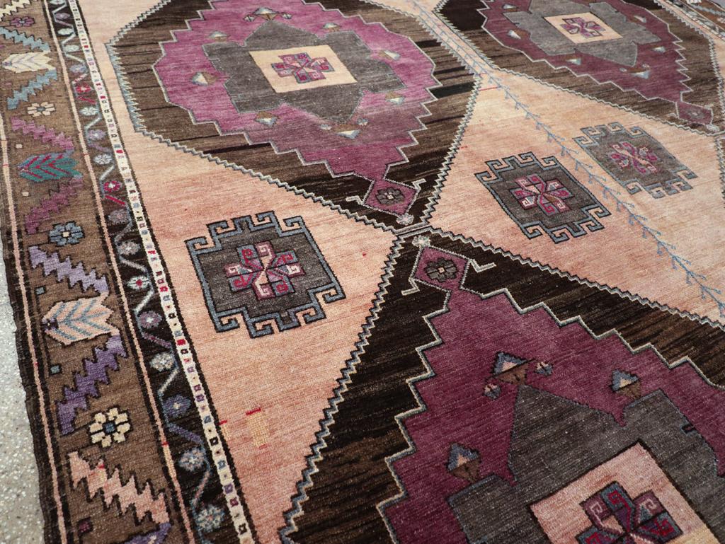 Hand-Knotted Mid-20th Century Handmade Turkish Anatolian Tribal Long Room Size Carpet For Sale