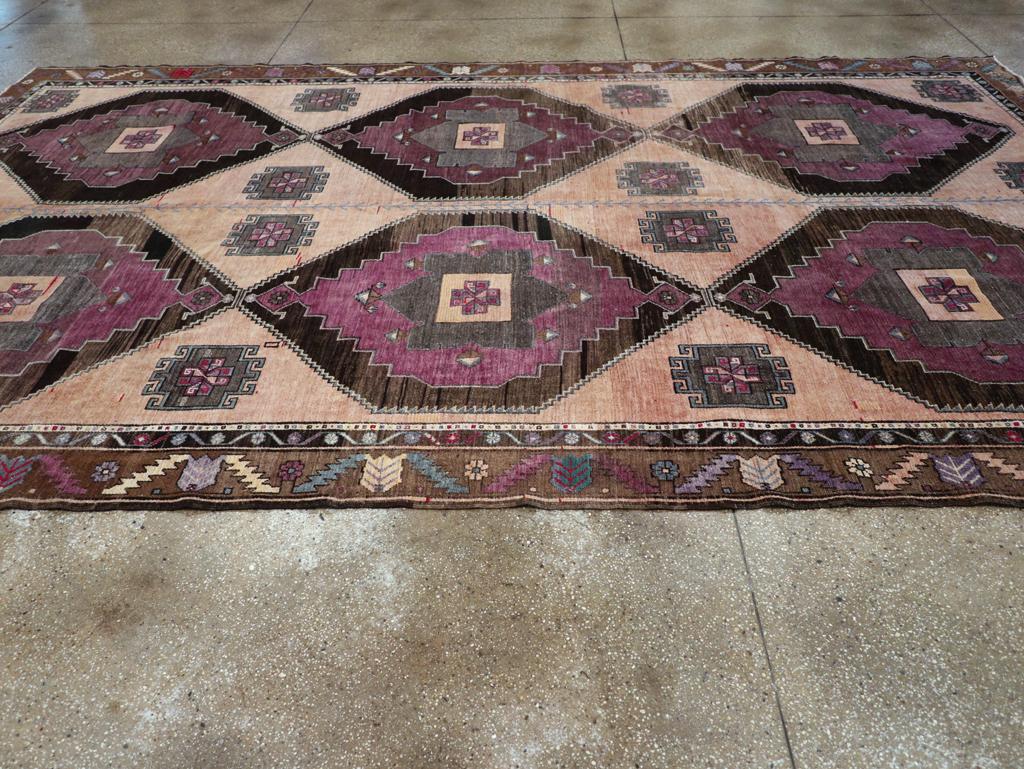 Mid-20th Century Handmade Turkish Anatolian Tribal Long Room Size Carpet In Excellent Condition For Sale In New York, NY