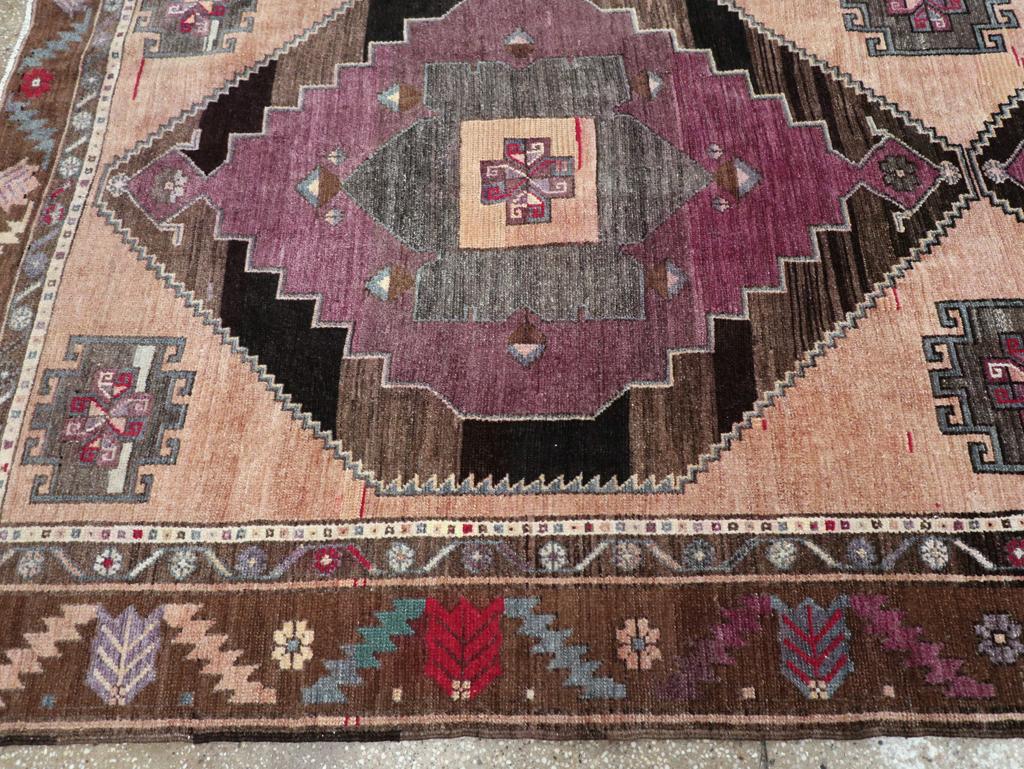 Wool Mid-20th Century Handmade Turkish Anatolian Tribal Long Room Size Carpet For Sale