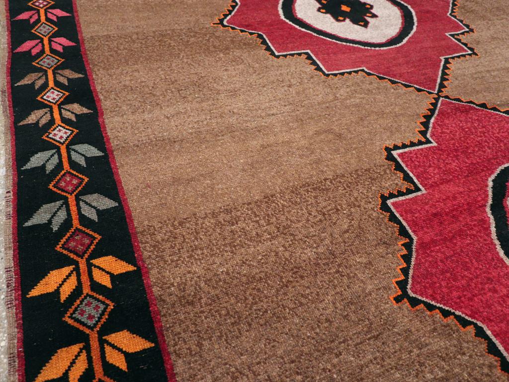 Hand-Knotted Mid-20th Century Handmade Turkish Anatolian Tribal Room Size Carpet For Sale