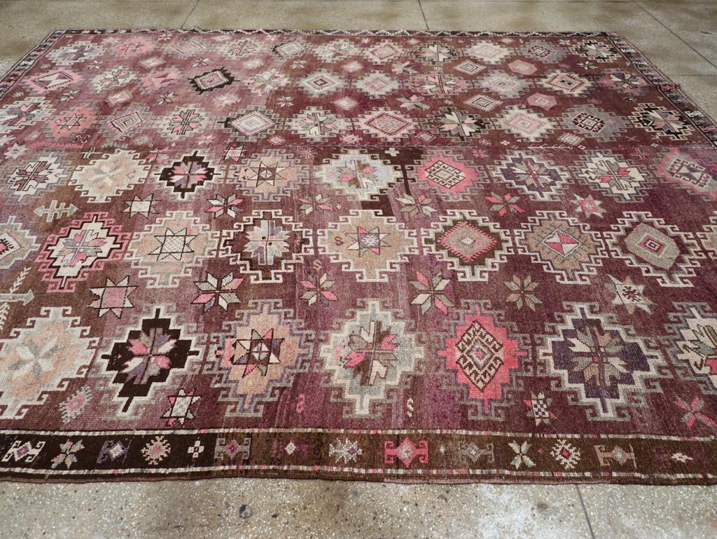 Hand-Knotted Mid-20th Century Handmade Turkish Anatolian Tribal Room Size Carpet For Sale