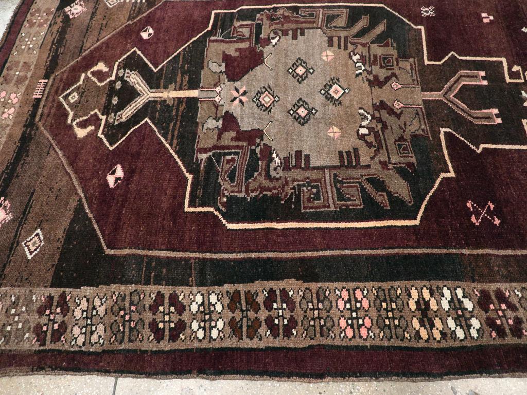 Wool Mid-20th Century Handmade Turkish Anatolian Tribal Room Size Carpet For Sale