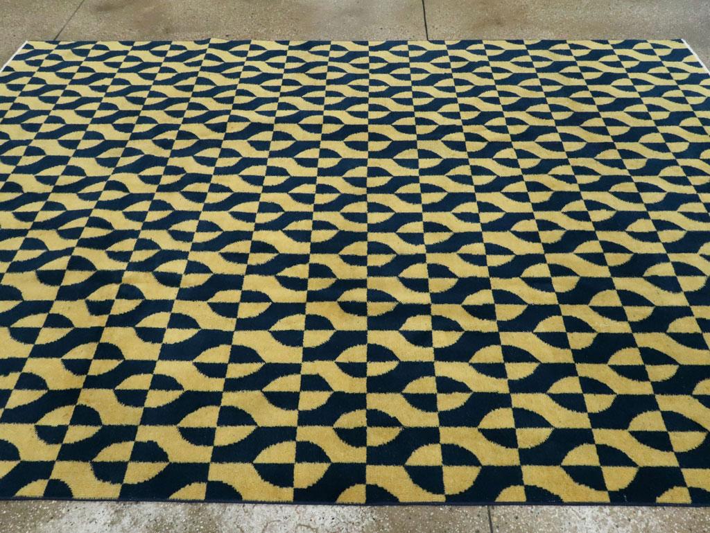 Mid-20th Century Handmade Turkish Art Deco Accent Rug in Yellow and Blue For Sale 2
