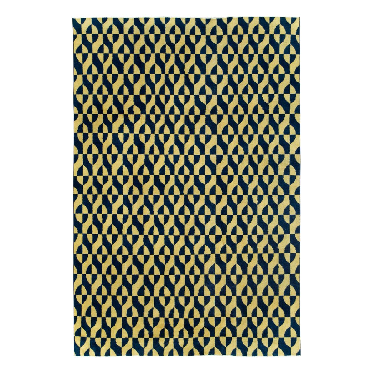 Tapis d'appoint Art Déco turc du milieu du 20ème siècle:: fait main:: jaune et bleu en vente